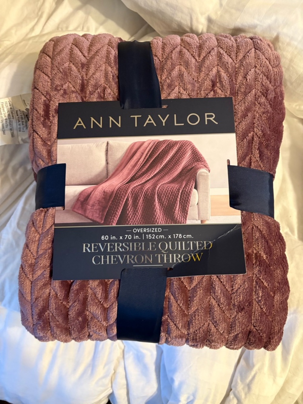 NEW Ann Taylor Quilted Chevron Throw in Dusty Rose